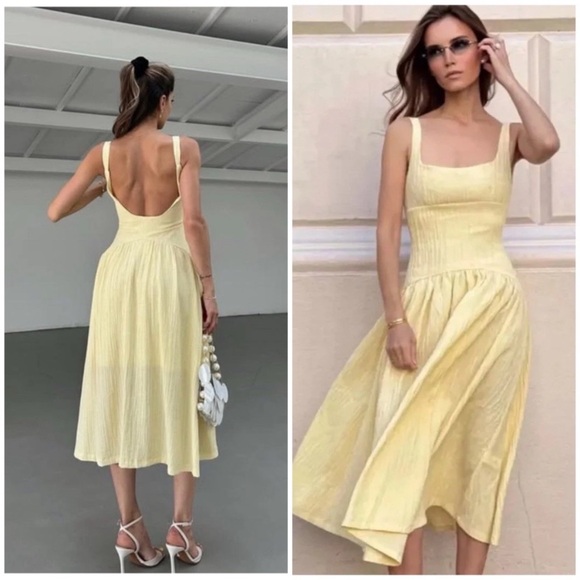 ZARA TEXTURED MIDI DRESS Yellow - Picture 2 of 7